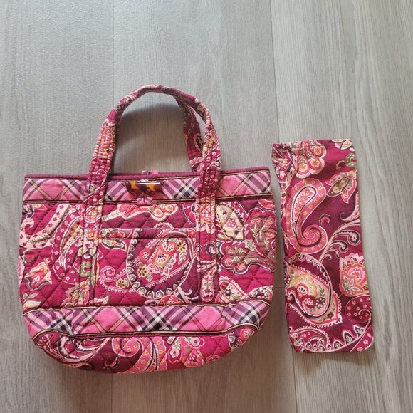 Vera Bradley Quilted Paisley Tote Bag & Matching Scarf - Pink/Red Floral Pattern - Picture 1 of 9